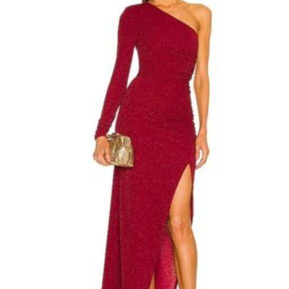 Michael Costello x Revolve Gilly Maxi Dress One Shoulder Dark Red Size Medium - Picture 1 of 5